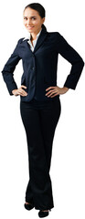 Friendly Businesswoman Standing with Hands on Hips - Isolated