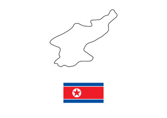 Vector minimalist map of North Korea with flag of the country, flag of North Korea with smooth map. Suitable for minimalist designs. Space for text.