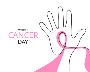 One single line of cancer day background isolated on white background.