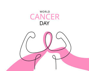 One single line of cancer day background isolated on white background.