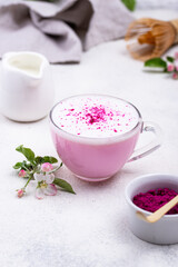 Pink matcha latte with milk
