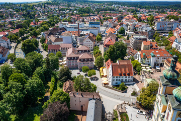 Aerial view of the city Donaueschingen in Germany. On a sunny day in summer.