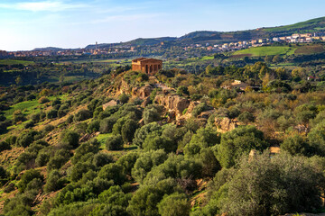 Fototapeta na wymiar The famous Temple of Concordia in the Valley of Temples near Agrigento, Sicily, Italy