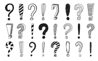 Hand drawn doodle exclamation and question marks