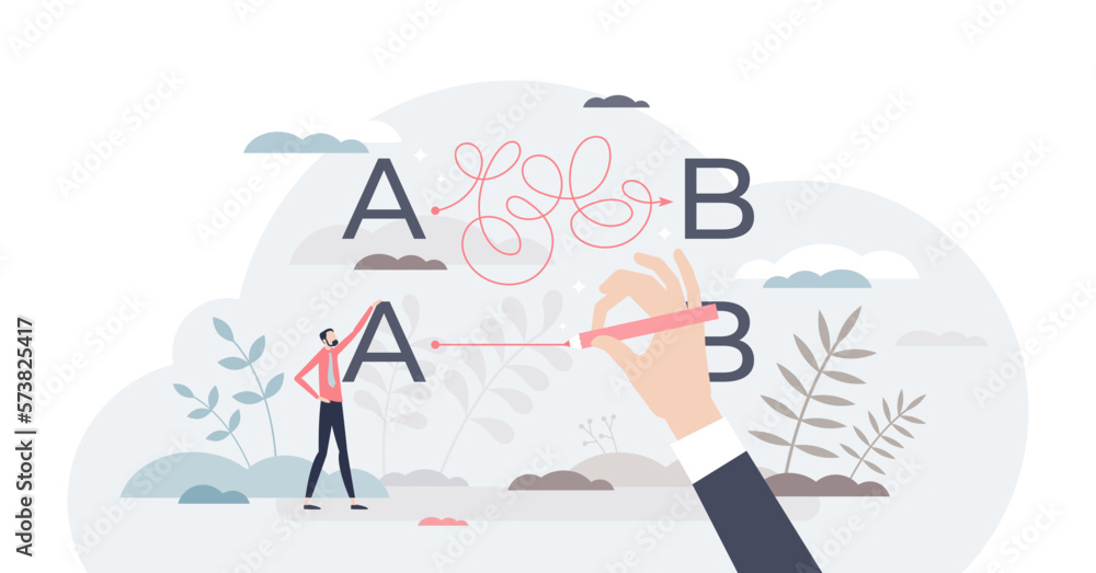 Poster simplify difficult or complex path with straight shortcut tiny person concept, transparent backgroun
