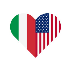 unity concept. heart shape icon of italy and united states flags. vector illustration isolated on white background