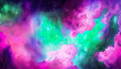 Obraz na płótnie Canvas Dark Space Colorful Watercolor Background, Neon Landscape with a Beautiful Watercolor Effect Created with Generative AI technology