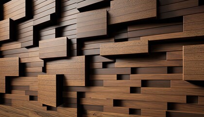  a wooden wall with a bunch of wood planks on it's sides and a clock on the wall in the middle of the wall.  generative ai