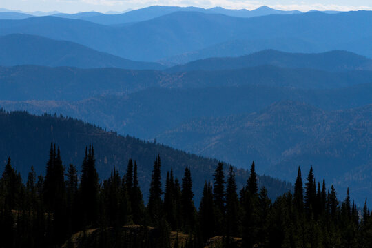 A view of the Saphire and Pintler Mountains from the top of Blue Point in the Rattlesanke Recreation area near Missoula, Montana.