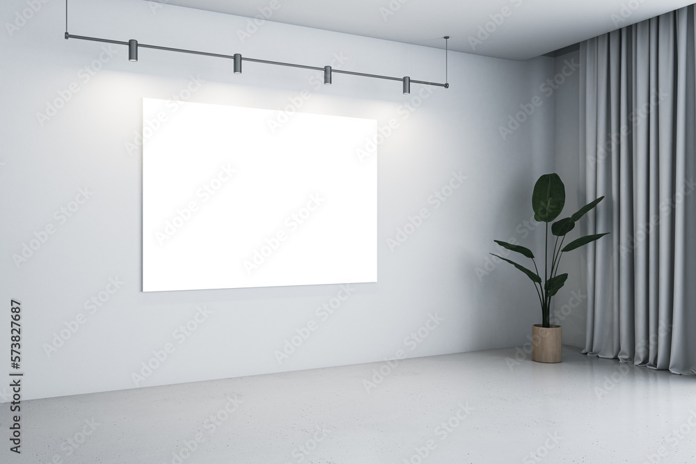 Poster perspective view on blank white poster with place for your logo or text on light wall background in 