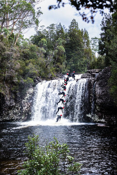 Backflipping off Pencil Pine / or Knyvet Falls at Cradle Mountain.