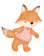 Watercolor cute fox cartoon character