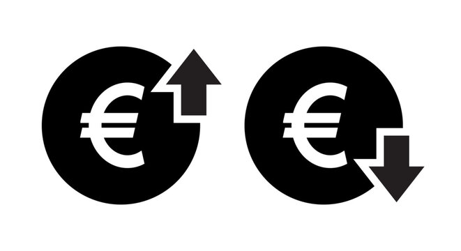 Euro price up down icon vector. Rise and fall currency concept
