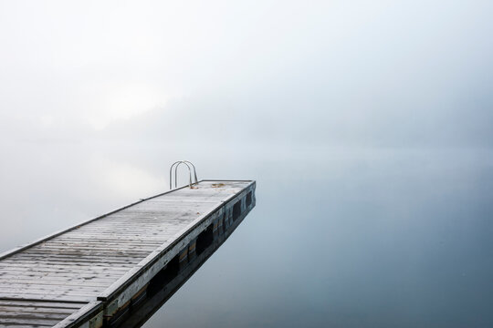 Jetty on shore of One Mile Lake at sunrise,&Acirc;&nbsp;Pemberton, British Columbia, Canada