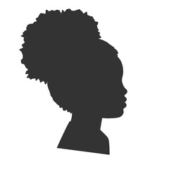 Silhouette of afro child face. Outlines baby in profile. Illustration on transparent background