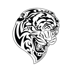 angry white tiger vector black and white.