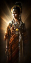 Tribal Beauty: Young Asian Woman in Traditional Dress. Generative AI