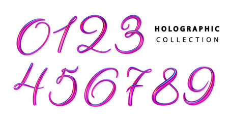Pink Holographic 3d realistic numbers isolated. Metallic number from. Design element for festive party decoration. PNG