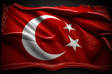 Obraz premium Turkish flag waving on the black background created with Generative AI technology