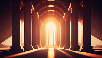 Obraz premium Empty abstract temple for transcendental zen meditation, generative ai