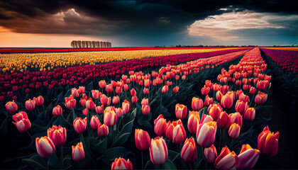 Field full of tulip flowers, generative ai