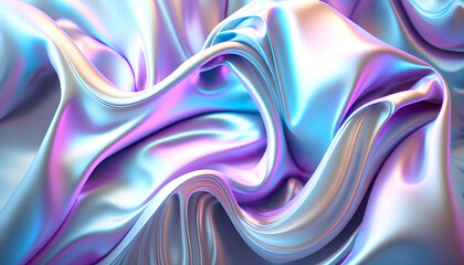 Abstract fluid iridescent holographic neon curved wave in motion colorful background, Gradient design. Generative AI - obrazy, fototapety, plakaty