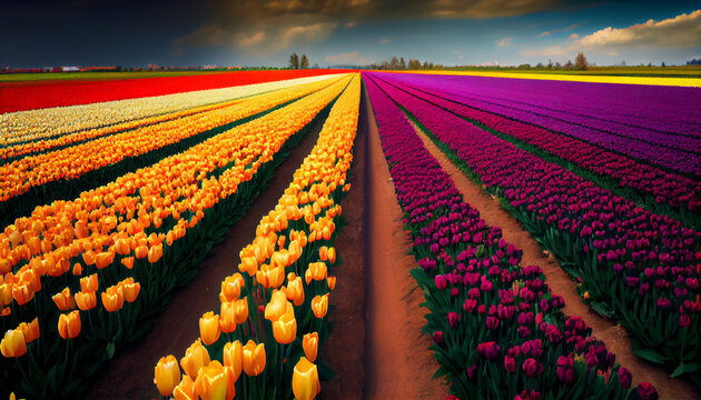 Field full of tulip flowers, generative ai