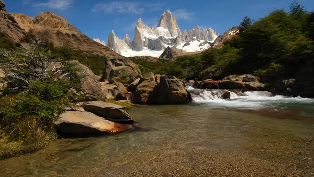 Mount Fitz Roy, Mountain in Patagonia Ice Field Lake Coast, Patagonian Landscape in Summer Cozy Weather Argentina and Chile 