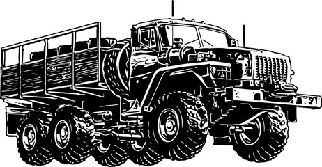 A Bold and Powerful Silhouette of a Truck, Paired with a Detailed Sketch Drawing of its Side View for a Complete Picture of This Iconic Vehicle