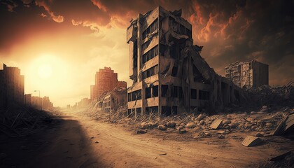 The End of the Line: The Devastation After an Earthquake, AI generative