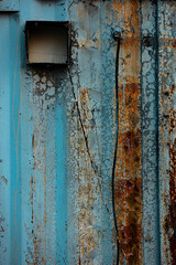 Old and rusty surface of a blue container, Daegok, South Korea