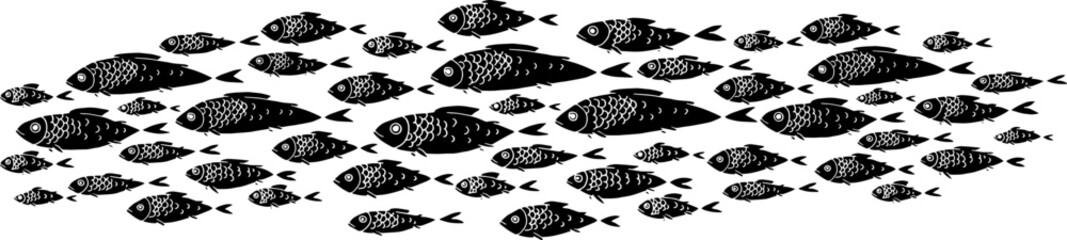 Decorative flock of fish. Element for your design. Logo template. Vector illustration.