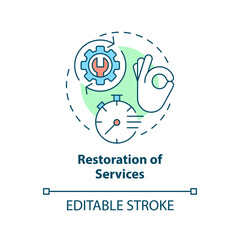 Restoration of services concept icon. Disaster recovery plan benefit abstract idea thin line illustration. Isolated outline drawing. Editable stroke. Arial, Myriad Pro-Bold fonts used