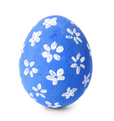Easter egg with drawn flowers on white background