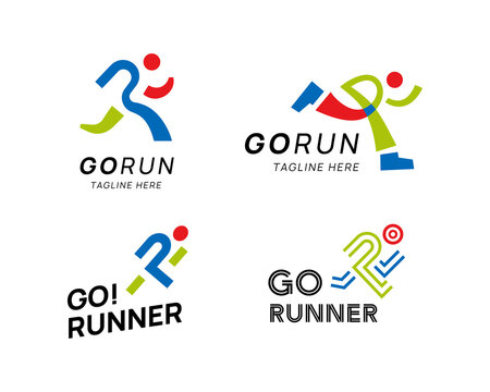 Set of Abstract sport and run logo design template