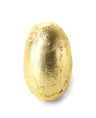 Easter egg in golden foil on white background