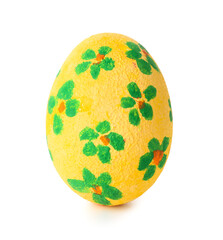 Easter egg with drawn flowers on white background