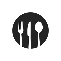 Silhouette of cutlery. fork, knife, spoon. Logotype menu. Vector illustration.