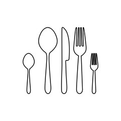 Silhouette of cutlery. fork, knife, spoon. Logotype menu. Vector illustration.
