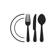 Silhouette of cutlery. fork, knife, spoon. Logotype menu. Vector illustration.