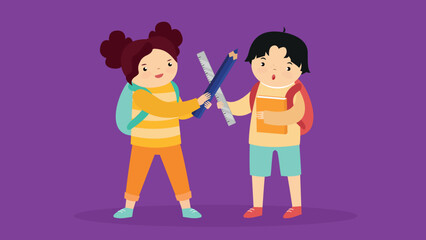 Back to school concept. Cute kids with backpacks. Vector illustration