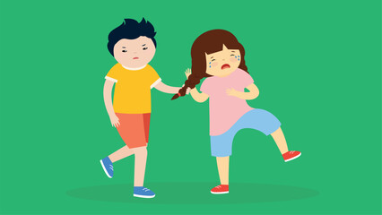 Boy and girl are having a fight. Vector illustration in flat style