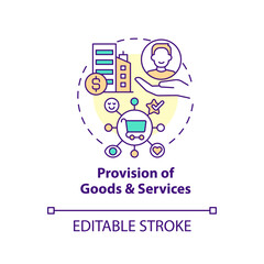 Provision of goods and services concept icon. Market demand. Private sector role abstract idea thin line illustration. Isolated outline drawing. Editable stroke. Arial, Myriad Pro-Bold fonts used