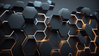 3d black and gold abstract background with hexagons