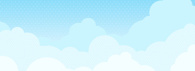 もくもくした雲と青空　背景素材（バナー向け横長）