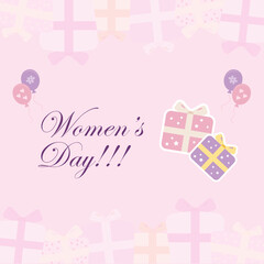 woman's day greeting, beautiful greeting card with gift boxes
