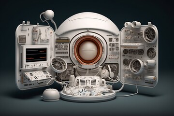 A detailed illustration of the cutting-edge equipment used by astronauts in their exploration of the cosmos, evoking a sense of scientific wonder and technological advancement, illuminated by the star