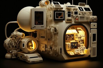 A detailed illustration of the cutting-edge equipment used by astronauts in their exploration of the cosmos, evoking a sense of scientific wonder and technological advancement, illuminated by the star