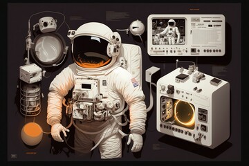 A detailed illustration of the cutting-edge equipment used by astronauts in their exploration of the cosmos, evoking a sense of scientific wonder and technological advancement, illuminated by the star