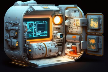 A detailed illustration of the cutting-edge equipment used by astronauts in their exploration of the cosmos, evoking a sense of scientific wonder and technological advancement, illuminated by the star